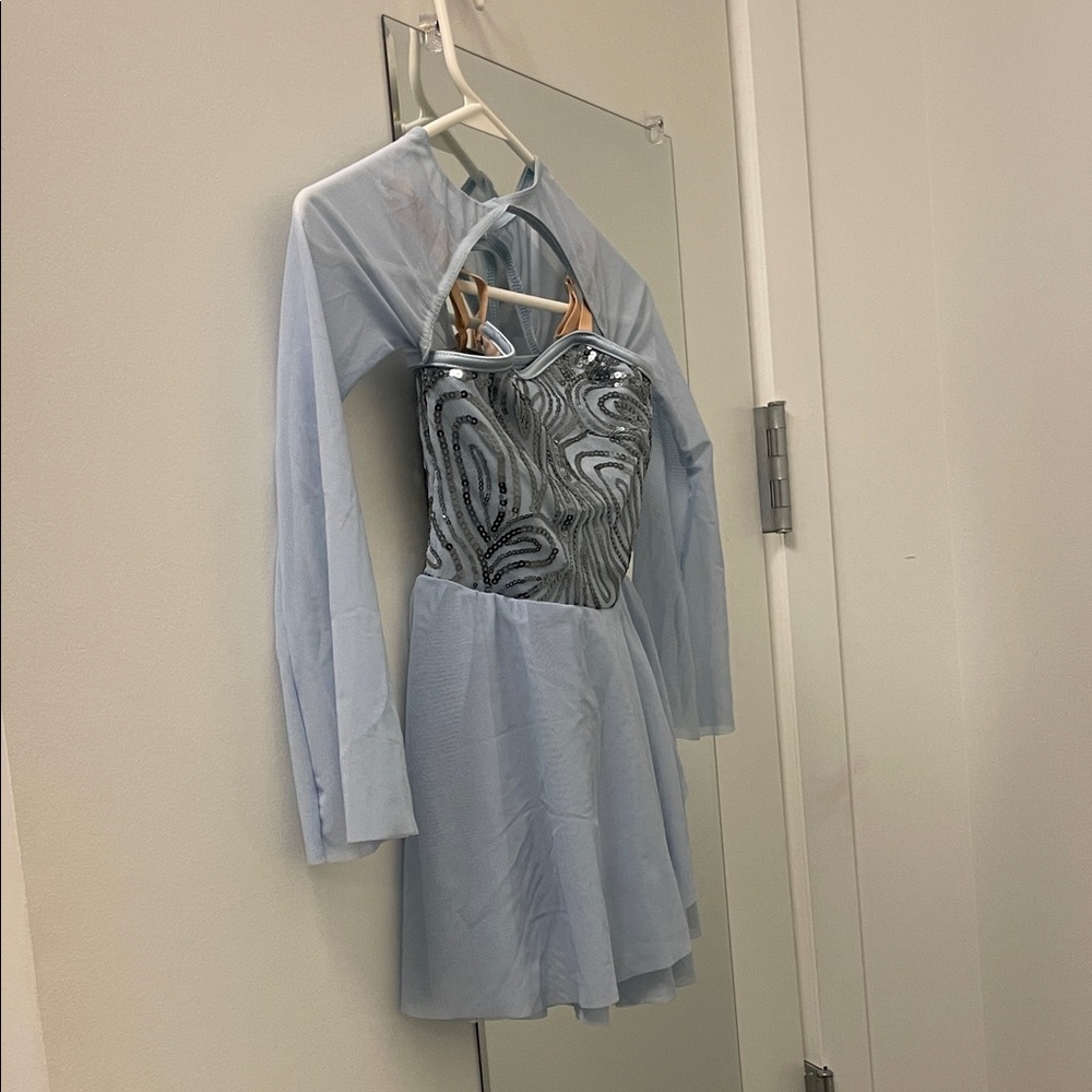 Kids Blue Long Sleeve Dance Costume - Picture 2 of 7